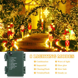Łańcuch świetlny LED na baterie Elegear, 40 m, 300 diod LED, świąteczne lampki zewnętrzne, lampki świąteczne, IP44, 8 trybów, ciepły biały, dekoracja świąteczna do wnętrz, choinka, [Klasa energetyczna A]