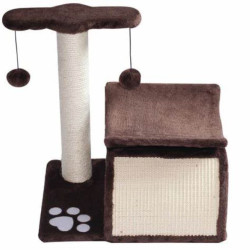 Drapak dla kota z drewnianą płytą wiórową, pluszem i brązowym sizalem 40x30x43 cm PAWHUT D30-189